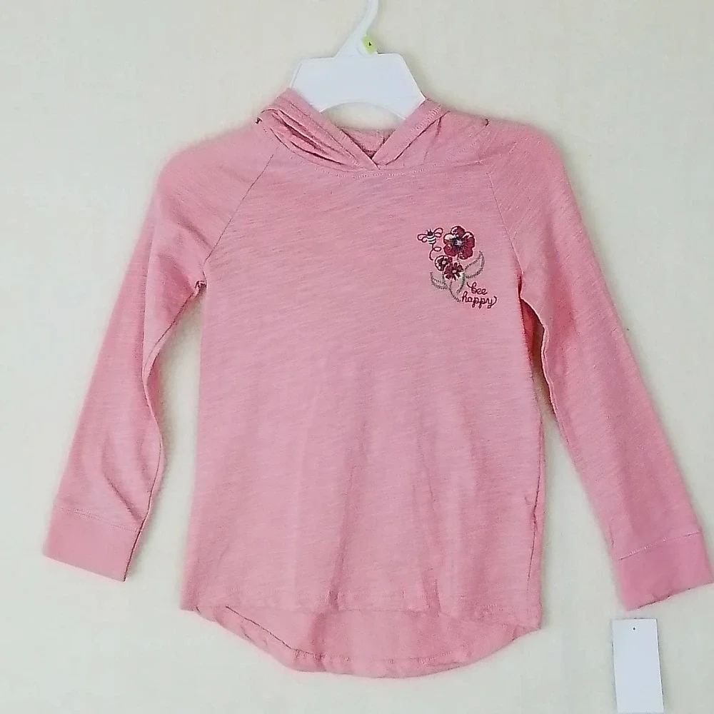 OshKosh Cotton Hoodie‎ Tee Girl's Size 4 Pink w/ Bee Theme